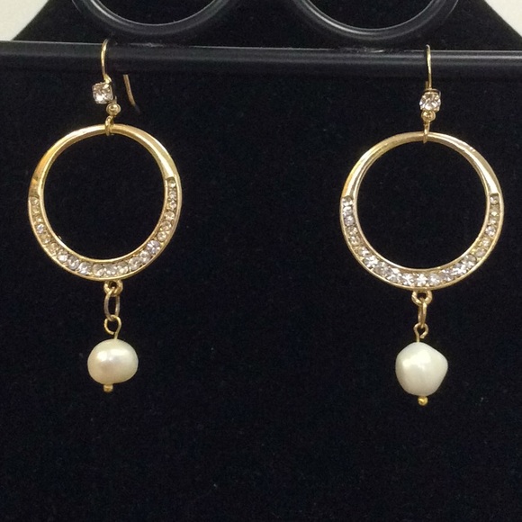 Genuine Pearl & Rhinestone Earrings - Picture 2 of 6